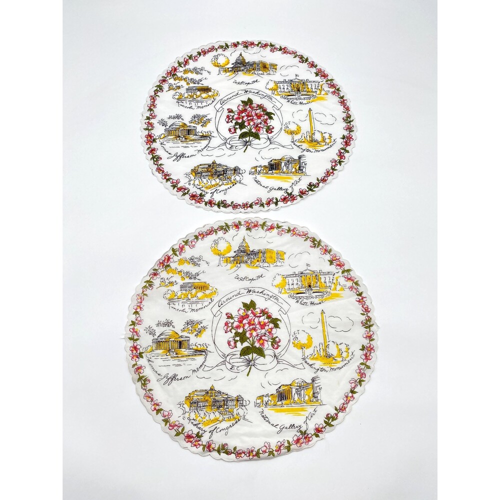 Souvenir Handkerchief Washington DC 1950s-1960s, Round 13" Hankies